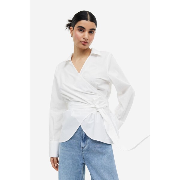 H&M Kopertowa bluzka z paskiem - 1162012001 Biały
