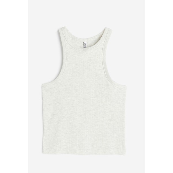 H&M Krótka koszulka - Okrągły dekolt - Bez rękawów - -ONA 1135364016 Jasnoszary melanż