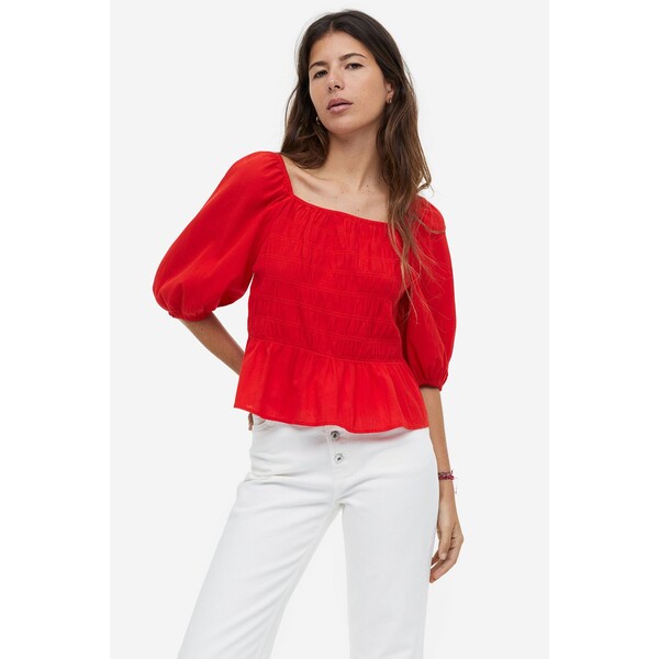 H&M Elastycznie marszczona bluzka - 1137510002 Czerwony
