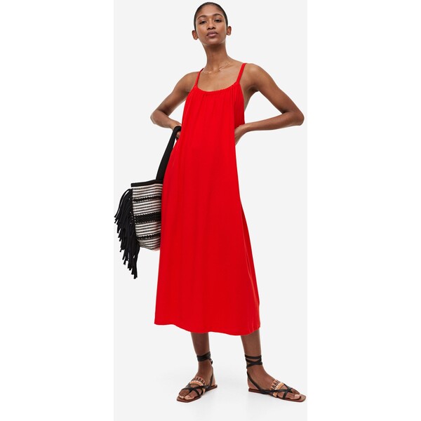 H&M Dżersejowa sukienka oversize - Okrągły dekolt - Bez rękawów - 1195402008 Czerwony