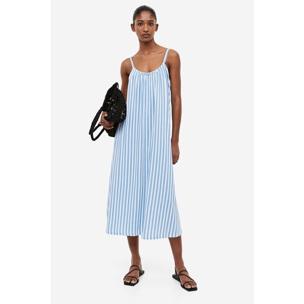 H&M Dżersejowa sukienka oversize - Okrągły dekolt - Bez rękawów - 1195402008 Biały/Niebieskie paski