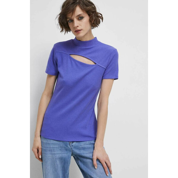 Medicine T-shirt damski prążkowany kolor fioletowy