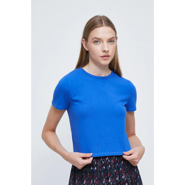 Medicine T-shirt bawełniany damski gładki z domieszką elastanu niebieski