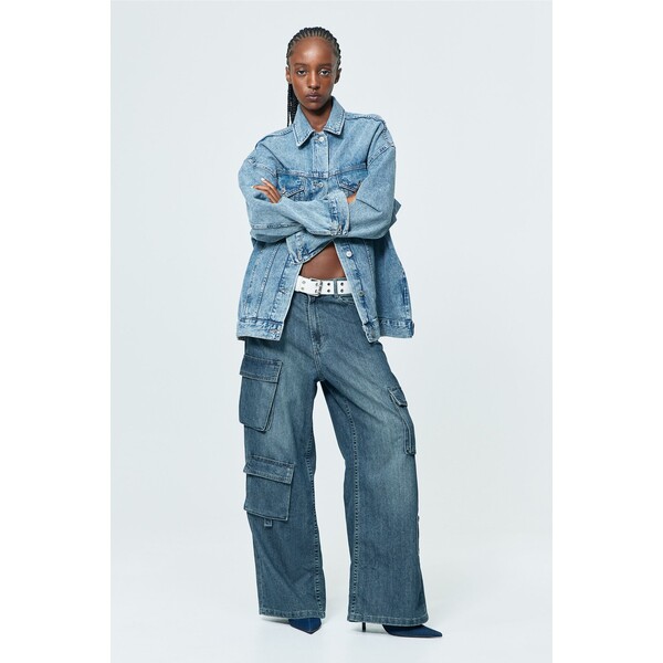 H&M Wide High Cargo Jeans - 1164491010 Niebieski denim
