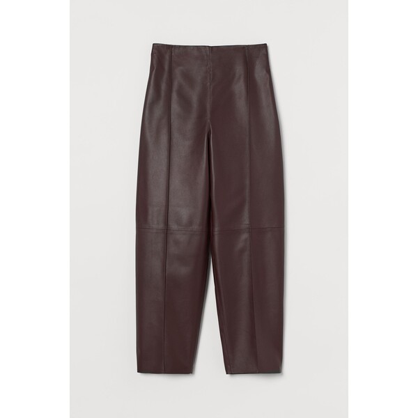 H&M Skórzane spodnie - 0916295001 Burgundowy