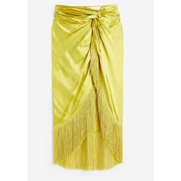 H&M Satynowa spódnica z frędzlami - Normalna talia - Midi - 1175415001 Żółty