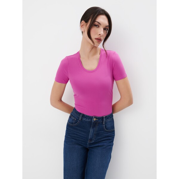 Mohito Różowy t-shirt w prążki 820AC-43X