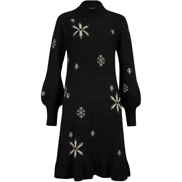Bonprix Sukienka dzianinowa w płatki śniegu czarny