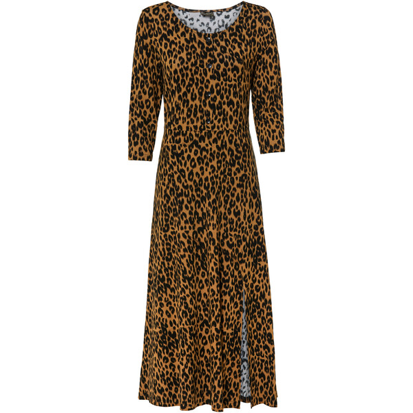 Bonprix Sukienka midi koniakowy brąz - czarny leo