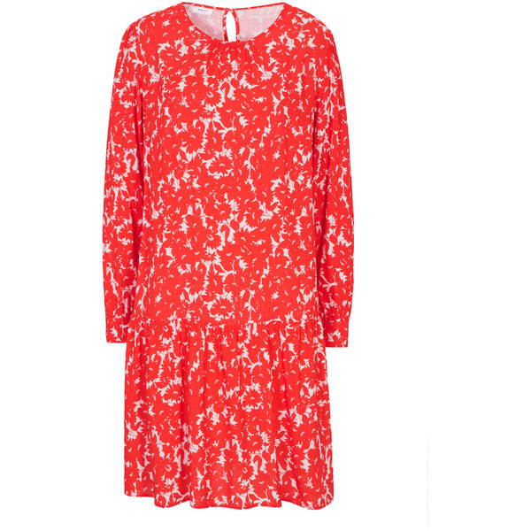 Bonprix Sukienka z długim rękawem, ze zrównoważonej wiskozy czerwony sygnałowy - biały w kwiaty
