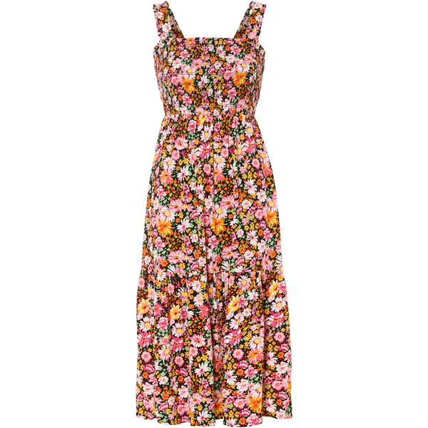 Bonprix Sukienka midi z nadrukiem różowo-zielony w kwiaty