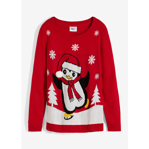 Bonprix Sweter z bożonarodzeniowym motywem czerwony