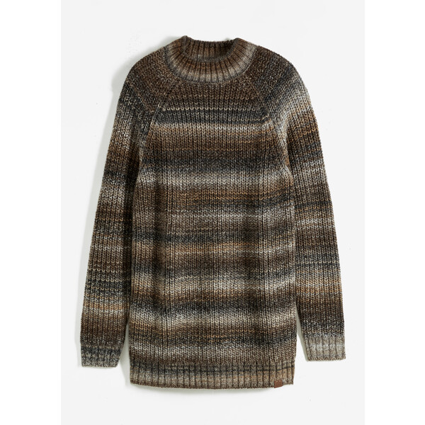 Bonprix Sweter w melanżowym kolorze brązowy ziemisty melanż