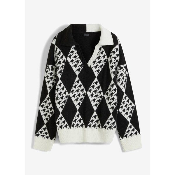 Bonprix Sweter wzorzysty czarno-biały w graficzny wzór