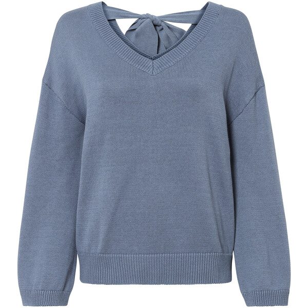 Bonprix Sweter z kokardką i szerokimi rękawami dymny niebieski