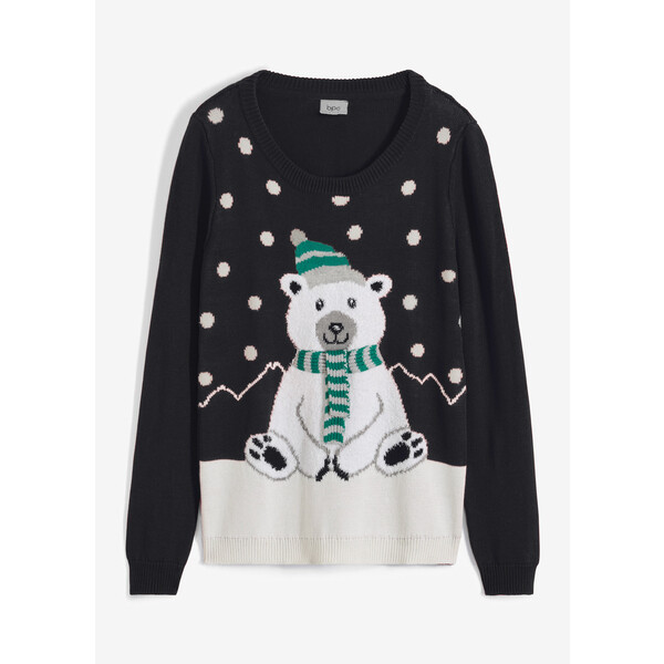 Bonprix Sweter z bożonarodzeniowym motywem czarny wzorzysty