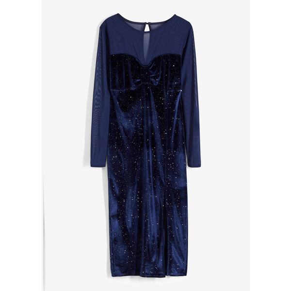 Bonprix Sukienka z siatkową wstawką ciemnoniebieski