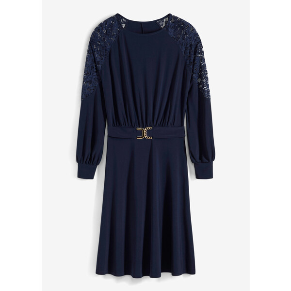 Bonprix Sukienka z dżerseju z koronką ciemnoniebieski