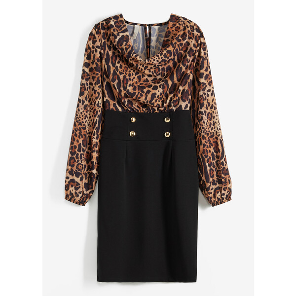 Bonprix Sukienka biznesowa czarno-brązowy leo