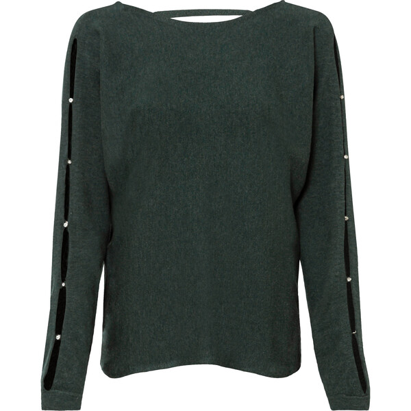Bonprix Sweter z aplikacją, ze zrównoważonej wiskozy głęboki zielony - zielony cienisty melanż