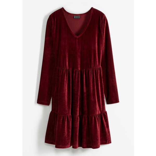 Bonprix Sukienka sztruksowa z długim rękawem czerwony klonowy