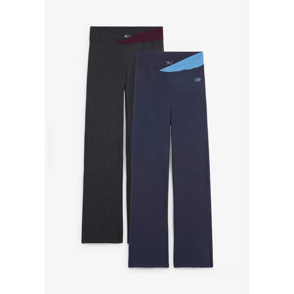 Bonprix Spodnie sportowe ze stretchem (2 pary), Bootcut czarny+ciemnoniebieski