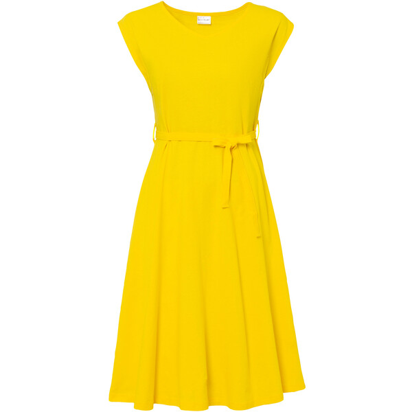 Bonprix Sukienka shirtowa z paskiem żółty cytrynowy