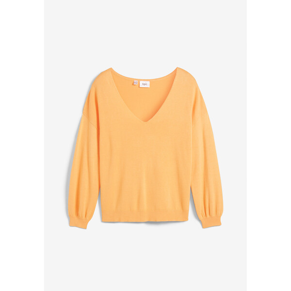 Bonprix Sweter oversize z głębokim dekoltem w serek kremowy pomarańczowy