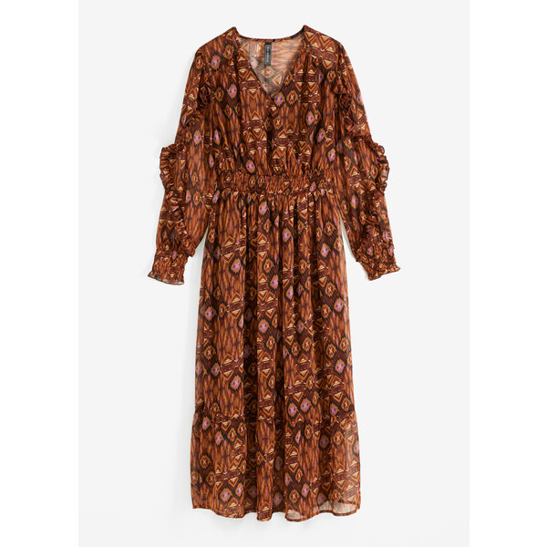 Bonprix Sukienka z tkaniny brązowy z nadrukiem