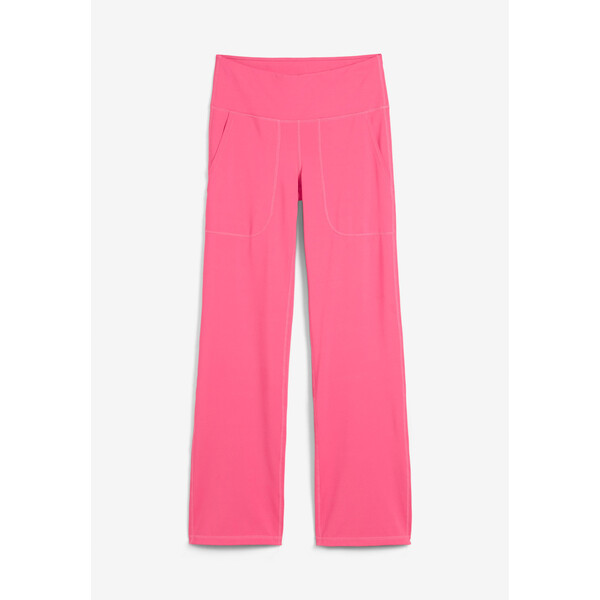 Bonprix Legginsy sportowe shape z kieszeniami, poszerzane nogawki różowy pink lady