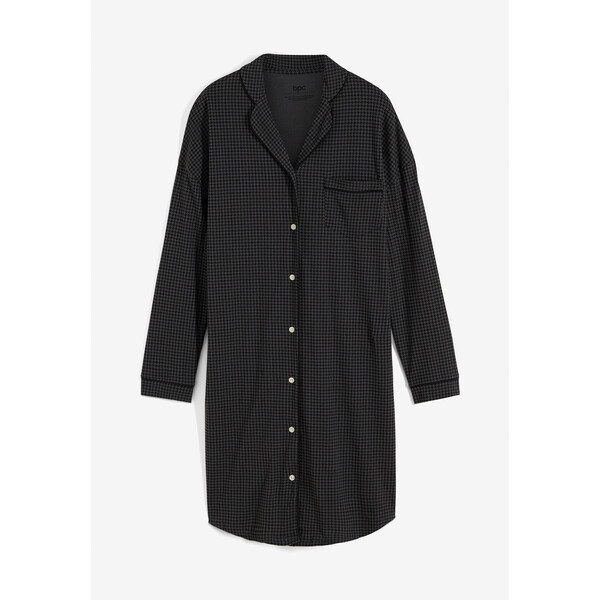 Bonprix Koszula nocna oversized z plisą guzikową czarno-szary wzorzysty