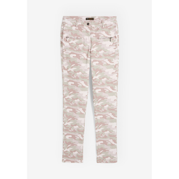 Bonprix Spodnie ze stretchem z nadrukiem w kolorze drzewa różanego