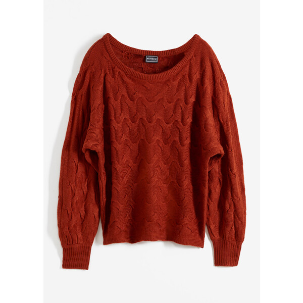 Bonprix Sweter w warkocze rdzawobrązowy