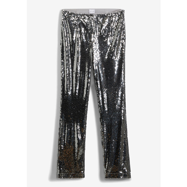 Bonprix Spodnie z cekinami srebrny metaliczny