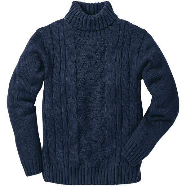 Bonprix Sweter z golfem, w warkocze ciemnoniebieski