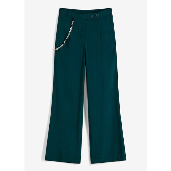 Bonprix Szerokie spodnie ze zrównoważonej wiskozy z ozdobnym łańcuszkiem głęboki zielony