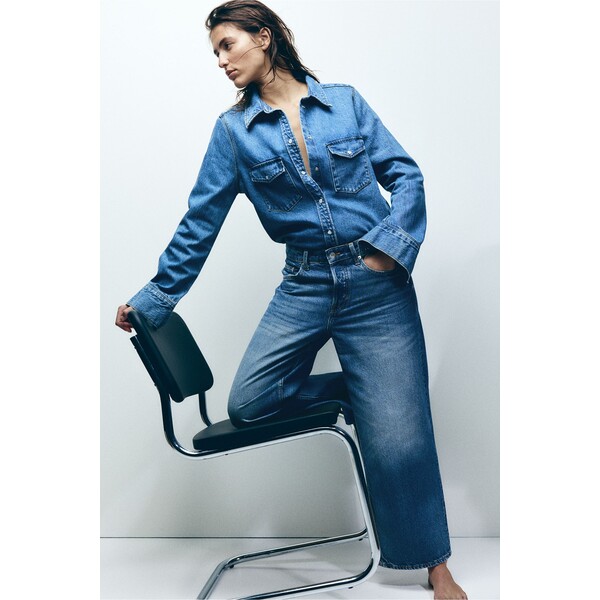 H&M Baggy Wide Low Ankle Jeans - 1199189007 Niebieski denim