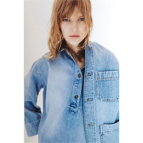 H&M Dżinsowa koszula tunikowa - Długi rękaw - Normalna długość - -ONA 1207393001 Jasnoniebieski denim
