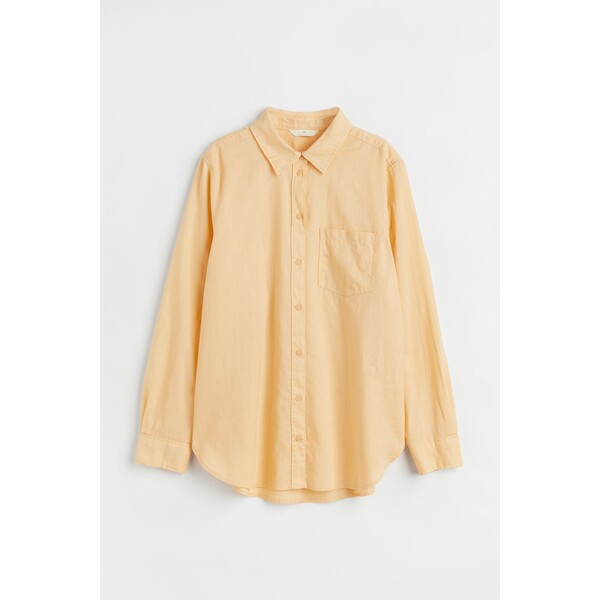 H&M Koszula z domieszką lnu - Długi rękaw - Normalna długość - 1027844019 Jasnożółty