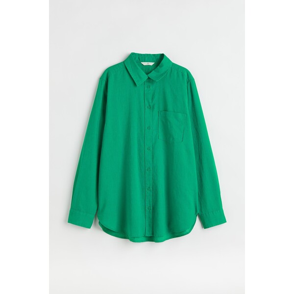 H&M Koszula z domieszką lnu - Długi rękaw - Normalna długość - 1027844019 Zielony