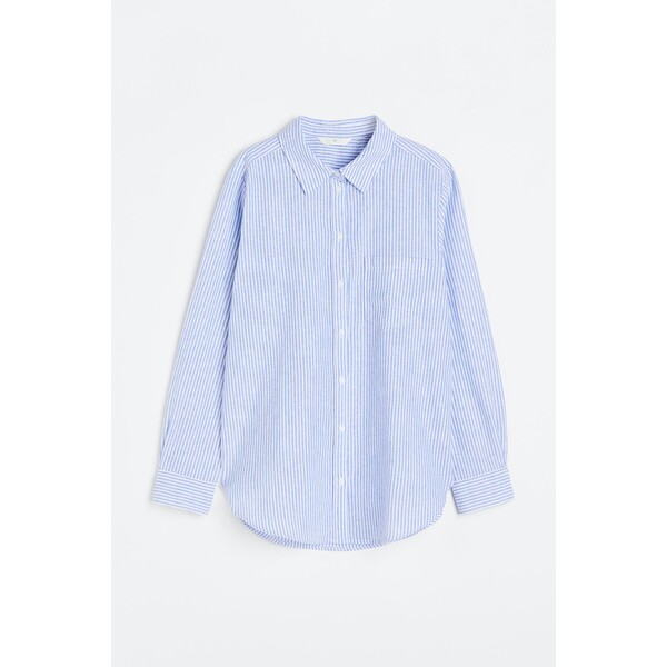 H&M Koszula z domieszką lnu - Długi rękaw - Normalna długość - 1027844050 Niebieski/Paski