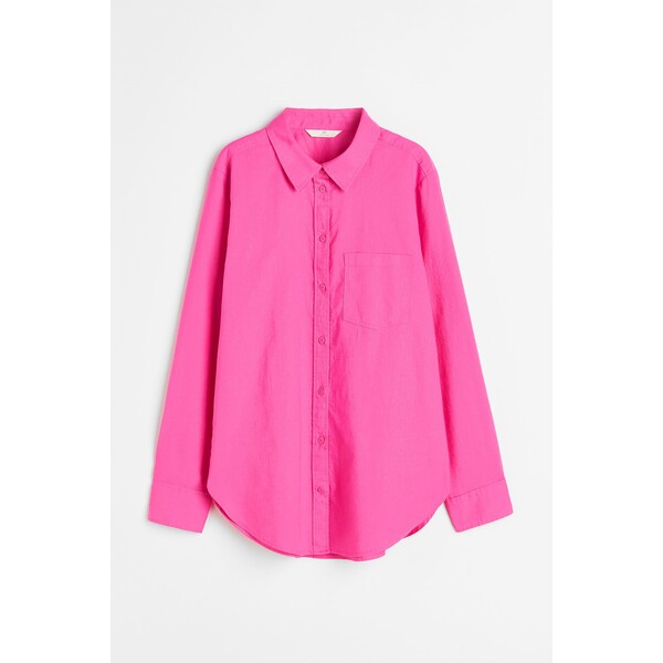 H&M Koszula z domieszką lnu - Długi rękaw - Normalna długość - 1027844050 Różowy