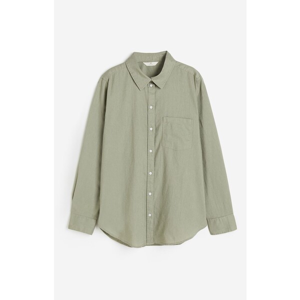 H&M Koszula z domieszką lnu - Długi rękaw - Normalna długość - 1027844050 Jasna zieleń khaki