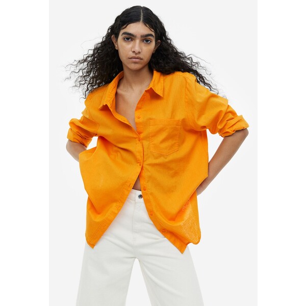 H&M Koszula z domieszką lnu - 1027844020 Jaskrawopomarańczowy