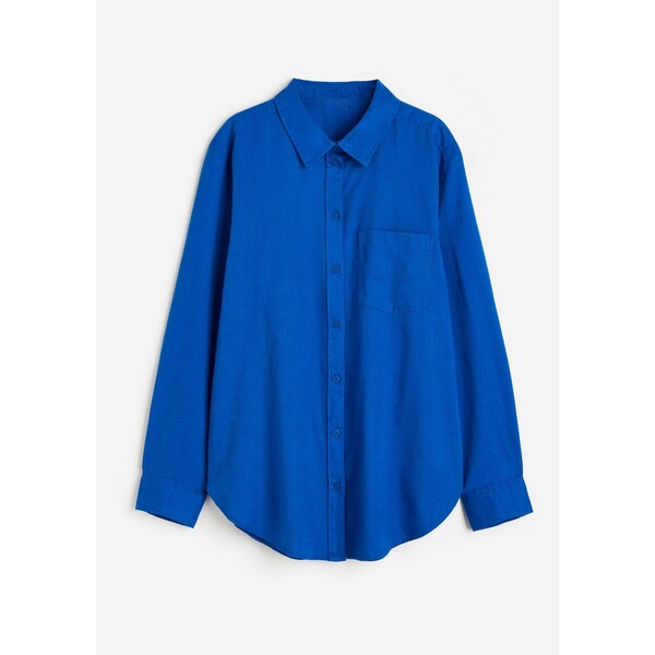 H&M Koszula z domieszką lnu - Długi rękaw - Normalna długość - 1027844050 Jaskrawoniebieski