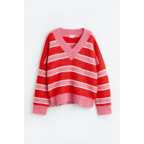 H&M Sweter oversize z domieszką moheru - 1136707001 Różowy/Paski