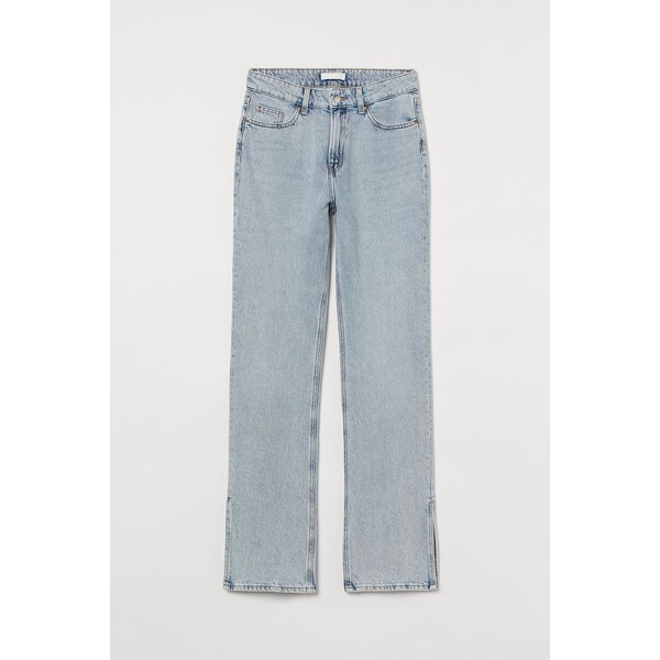 H&M Straight High Split Jeans - 1017633001 Jasnoniebieski denim