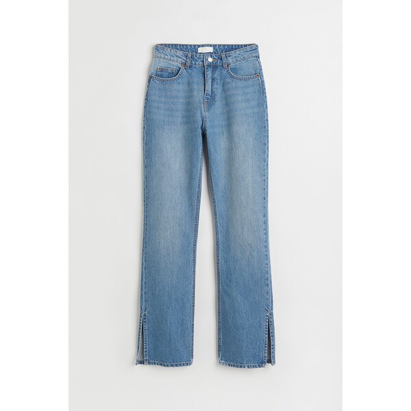 H&M Straight High Split Jeans - 1017633001 Niebieski denim