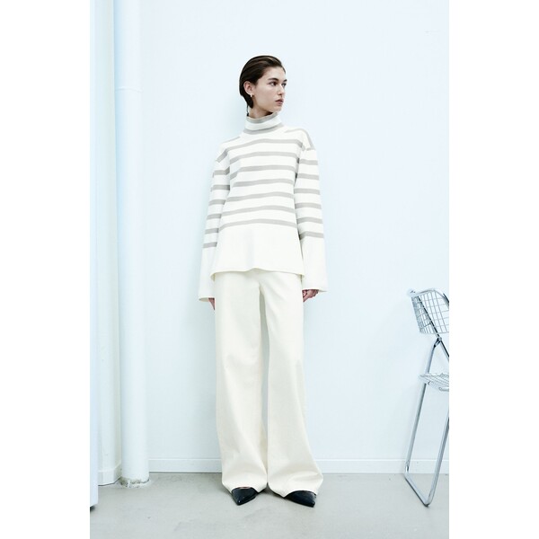 H&M Sweter z półgolfem - 1169363002 Biały/Beżowe paski