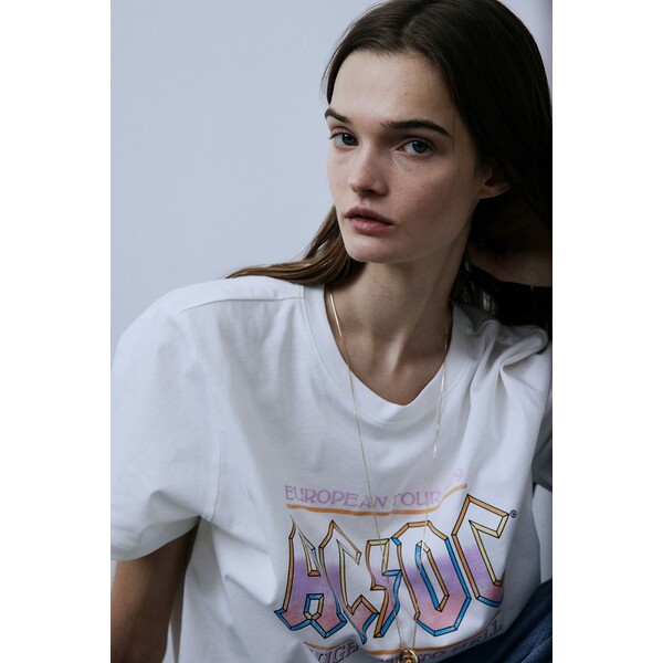 H&M T-shirt z motywem - Okrągły dekolt - Krótki rekaw - 0762470397 Biały/AC/DC
